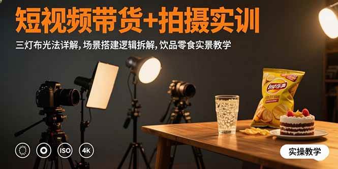 （15540期）短视频带货+拍摄实训：三灯布光法详解,场景搭建逻辑拆解,饮品零食实景教学-驿想项目网