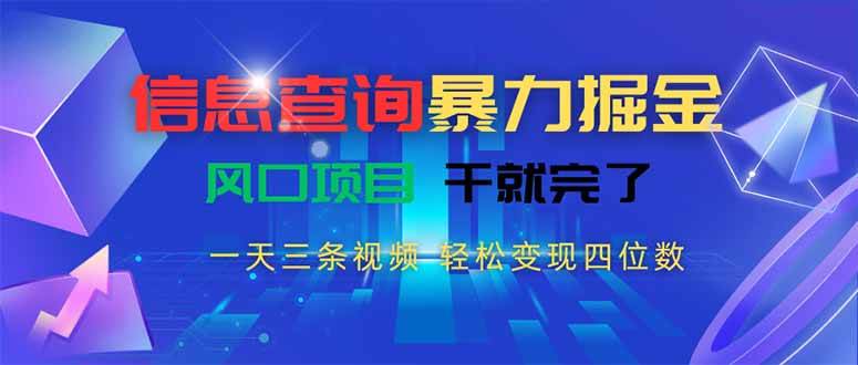 （15516期）信息查询暴力掘金，一天三条视频 轻松变现四位数，风口项目干就完了-驿想项目网