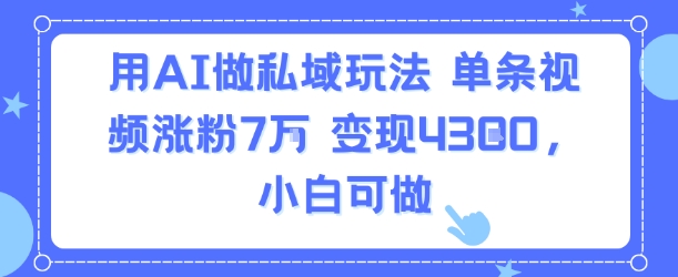 用AI做私域玩法，单条视频涨粉7W变现4.3k，小白可做-驿想项目网