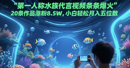 第一人称水族代言视频条条爆火，20条作品涨粉8.5W，小白轻松月入五位数-驿想项目网