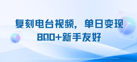 复刻电台视频，单日变现8张+新手友好，长期可做-驿想项目网