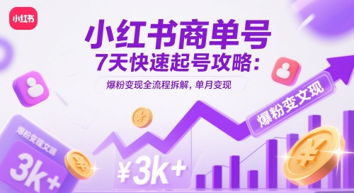 小红书商单号7天快速起号攻略：爆粉变现全流程拆解，单月变现3k+-驿想项目网