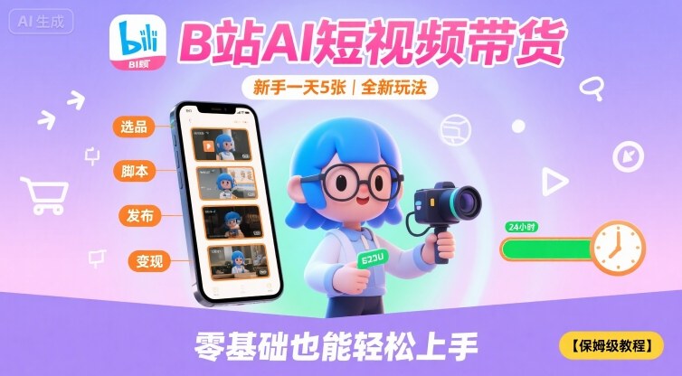 B站AI短视频带货，新手一天5张，全新玩法【保姆级教程】-驿想项目网