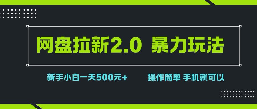 （15759期）网盘拉新2.0，暴力玩法，新手小白一天轻松500，操作简单-驿想项目网