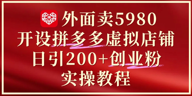 外面卖5980开设拼多多虚拟店铺：单日引流200+创业付费粉实战教程-驿想项目网