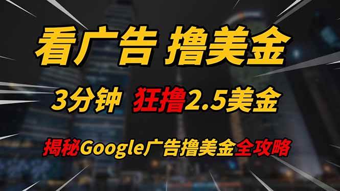 （14701期）看广告，撸美金！！3分钟赚2.5美金！！日入200美金不是梦！揭秘Google…-驿想项目网