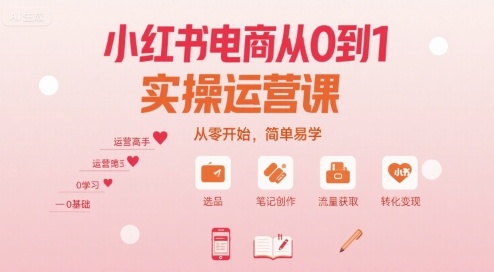 小红书电商从0到1实操运营课，从零开始，简单易学-驿想项目网