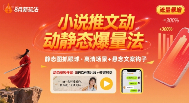 8月小说推文全新玩法，动静态图片+搭配小说文案爆量玩法-驿想项目网