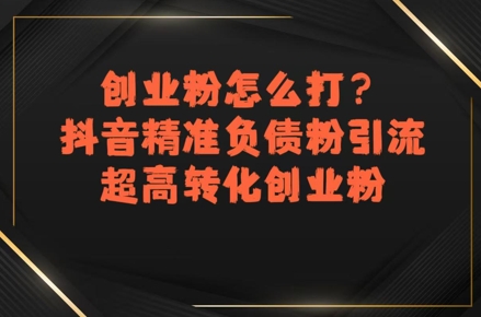 创业粉怎么打？抖音精准负债粉引流，超高转化创业粉-驿想项目网