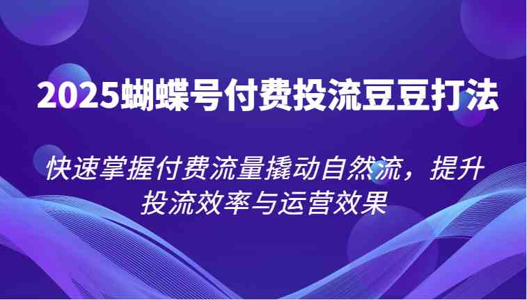 2025蝴蝶号付费投流豆豆打法，快速掌握付费流量撬动自然流，提升投流效率与运营效果-驿想项目网