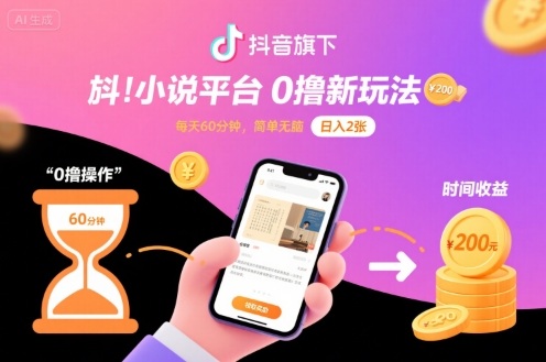 抖音旗下小说平台0撸新玩法，每天挂G60分钟，简单无脑，日入2张【揭秘】-驿想项目网