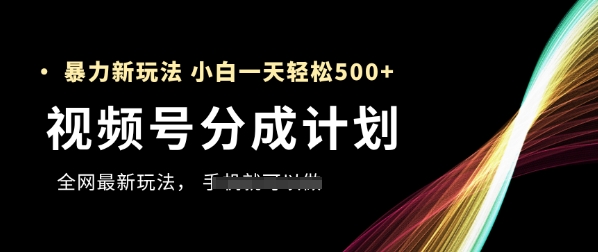 视频号分成计划，全网最暴力玩法，新手一天也能轻松5张+-驿想项目网