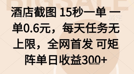 酒店截图项目，15秒一单，一单0.6米，每天任务无上限，全网首发可矩阵单日收益3张+【揭秘】-驿想项目网