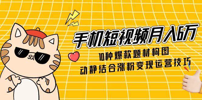 手机短视频月入6万，10种爆款题材构图，动静结合涨粉变现运营技巧-驿想项目网