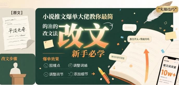 小说推文爆单大佬教你最简单的改文方法实操课，新手必学-驿想项目网
