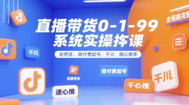 直播带货0~1~99系统实操课，自然流、微付费起号、千川、随心推等，直播带货全链路完整逻辑-驿想项目网