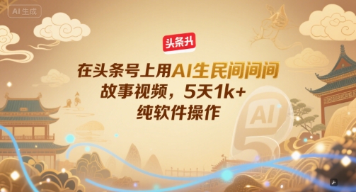 在头条号上用AI生民间故事视频，5天1k+，纯软件操作-驿想项目网