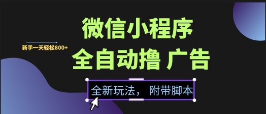 微信小程序全自动撸广告项目，彻底解决没流量的问题，新手一天8张+【揭秘】-驿想项目网