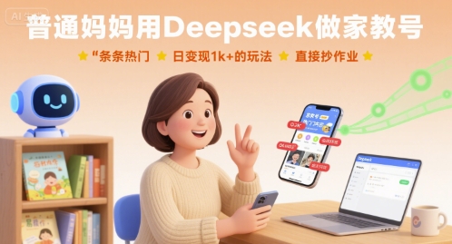 普通妈妈用Deepseek做家教号，条条热门，日变现1k+的玩法，直接抄作业-驿想项目网