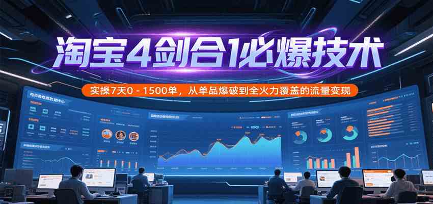 淘宝4剑合1必爆技术，实操7天0-1500单，从单品爆破到全火力覆盖的流量变现-驿想项目网