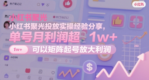 小红书聚光投放实操经验分享，单号月利润超1w+，可以矩阵起号放大利润-驿想项目网