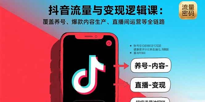 （15824期）抖音流量与变现逻辑课：覆盖养号、爆款内容生产、直播间运营等全链路-驿想项目网