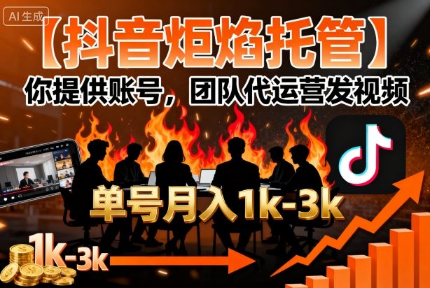 【抖音炬焰托管】你提供账号，团队代运营发视频，单号月入1k+【揭秘】-驿想项目网