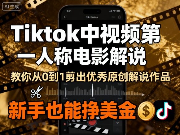 Tiktok中视频第一人称电影解说，教你从0到1剪出一个优秀的原创解说作品，新手也能挣美金-驿想项目网