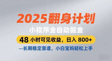 2025翻身计划，小程序全自动掘金，48小时可见收益，日入8张+，长期稳定靠谱，小白宝妈轻松上手【揭秘】-驿想项目网