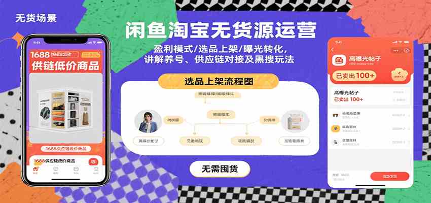 闲鱼淘宝无货源运营：盈利模式/选品上架/曝光转化，讲解养号、供应链对接及黑搜玩法-驿想项目网