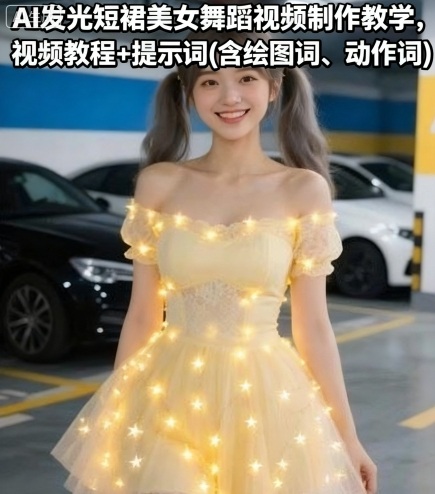 AI发光短裙美女舞蹈视频制作教学，视频教程+提示词(含绘图词、动作词)-驿想项目网