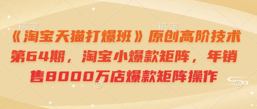 《淘宝天猫打爆班》原创高阶技术第64期，淘宝小爆款矩阵，年销售8000万店爆款矩阵操作-驿想项目网