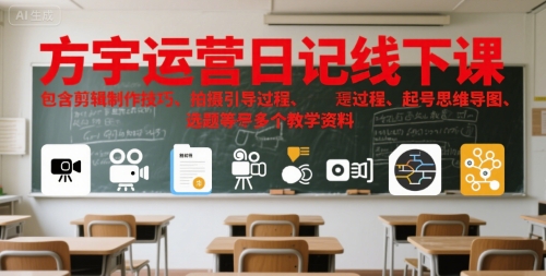方宇运营日记线下课，包含剪辑制作技巧、拍摄引导过程、起号思维导图、选题等多个教学资料-驿想项目网