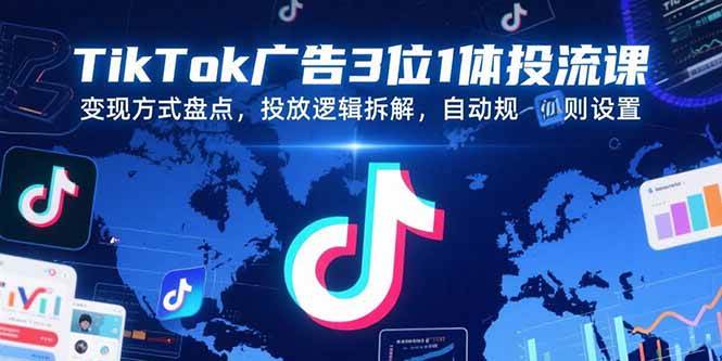 （15460期）TikTok广告3位1体投流课，变现方式盘点，投放逻辑拆解，自动规则设置-驿想项目网