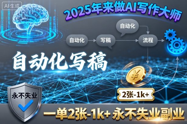 2025年来做AI写作大师，自动化写稿，一单2张-1k+，永不失业副业-驿想项目网