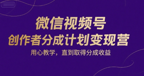 微信视频号创作者分成计划变现营，用心教学，直到取得分成收益-驿想项目网