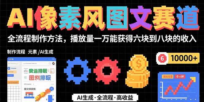 （15572期）AI像素风图文赛道：全流程制作方法，播放量一万能获得6块到8块的收入-驿想项目网