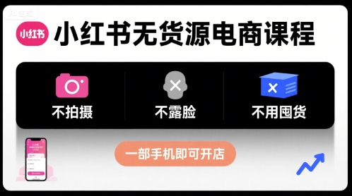 小红书无货源电商课程，不拍摄不露脸不用囤货，一部手机即可开店-驿想项目网