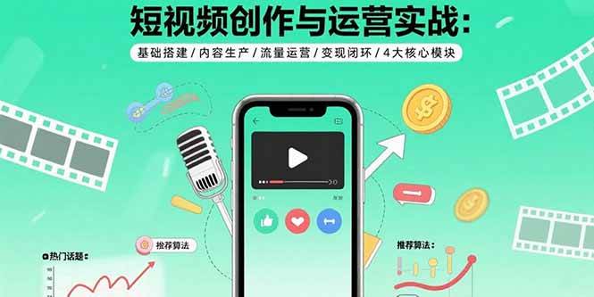 （15819期）短视频创作与运营实战：基础搭建/内容生产/流量运营/变现闭环/4大核心模块-驿想项目网
