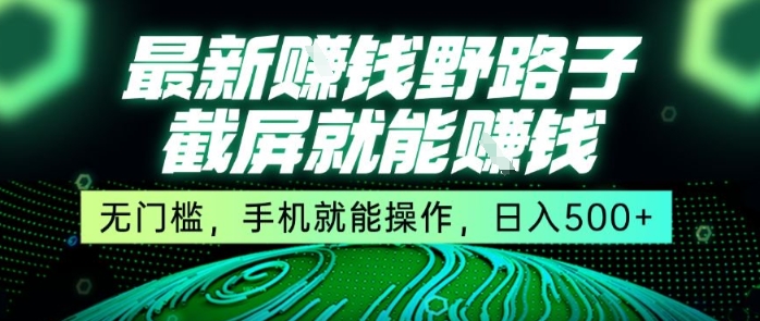 最新野路子截屏就能挣钱，无门槛，手机就能操作，日入5张【揭秘】-驿想项目网