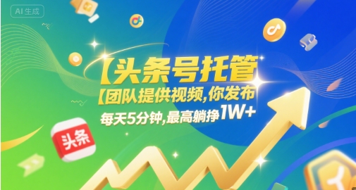 【头条号托管 】团队提供视频，你发布，每天5分钟，最高躺挣1W+【揭秘】-驿想项目网
