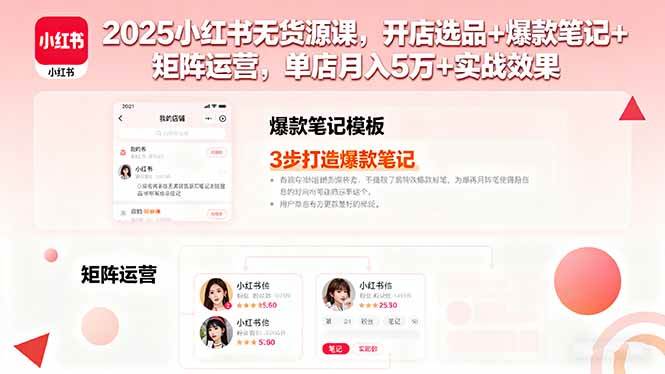 （16024期）2025小红书无货源课，开店选品+爆款笔记+矩阵运营，单店月入5万+实战效果-驿想项目网