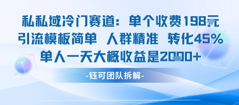 私域冷门赛道单个收费198米引流模板简单人群精准 45%的转化率单人一天大概收益多张-驿想项目网