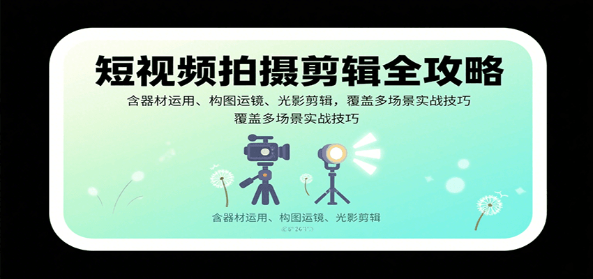 短视频拍摄剪辑全攻略：含器材运用、构图运镜、光影剪辑，覆盖多场景实战技巧-驿想项目网