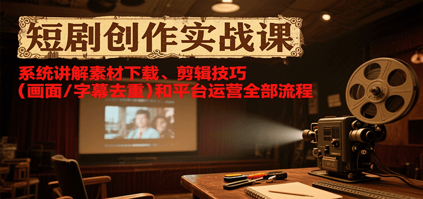 短剧创作实战课，系统讲解素材下载、剪辑技巧（画面/字幕去重）和平台运营全部流程-驿想项目网