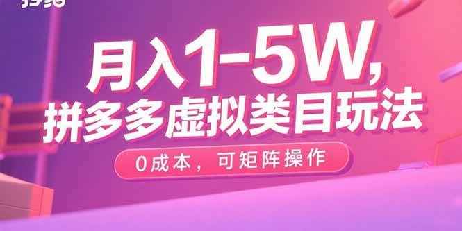 （15903期）月入1-5W，拼多多虚拟类目玩法，0成本，可矩阵操作-驿想项目网