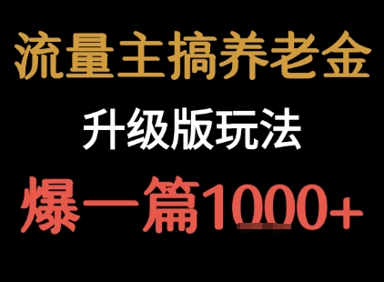 流量主之养老金升级版玩法 爆一篇收益1k+-驿想项目网