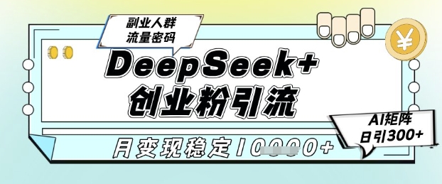 DeepSeek+创业粉精准引流，全新分享课4.0玩法，AI矩阵日引300+，多种变现方式，稳定月入1W-驿想项目网