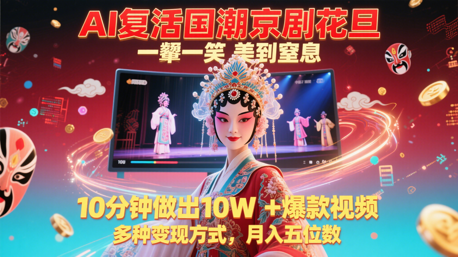 AI复活国潮京剧花旦，一颦一笑美到窒息，10分钟做出10W+爆款视频，多种变现方式，…-驿想项目网