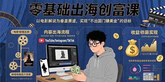 （15709期）零基础出海创富课：以电影解说为垂直赛道，实现不出国门赚美金的目标-驿想项目网